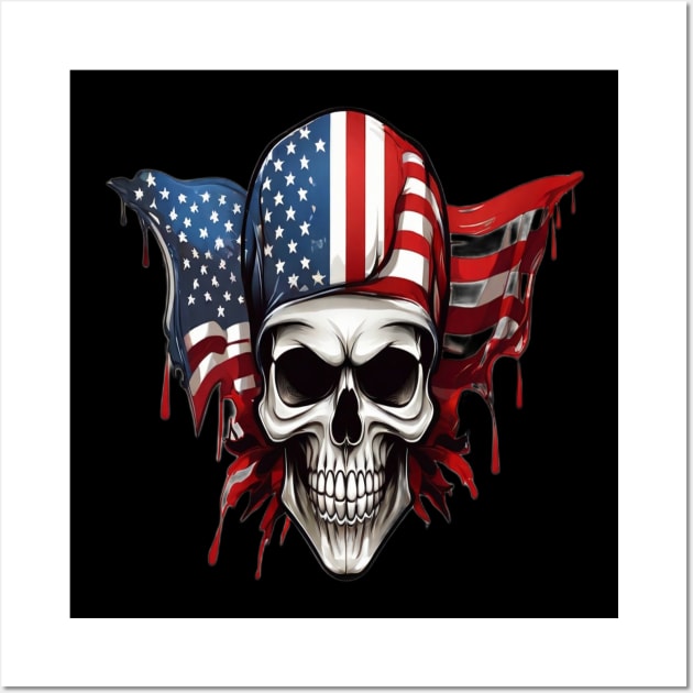 U.S.A Flag Skull Wall Art by hamada_pop